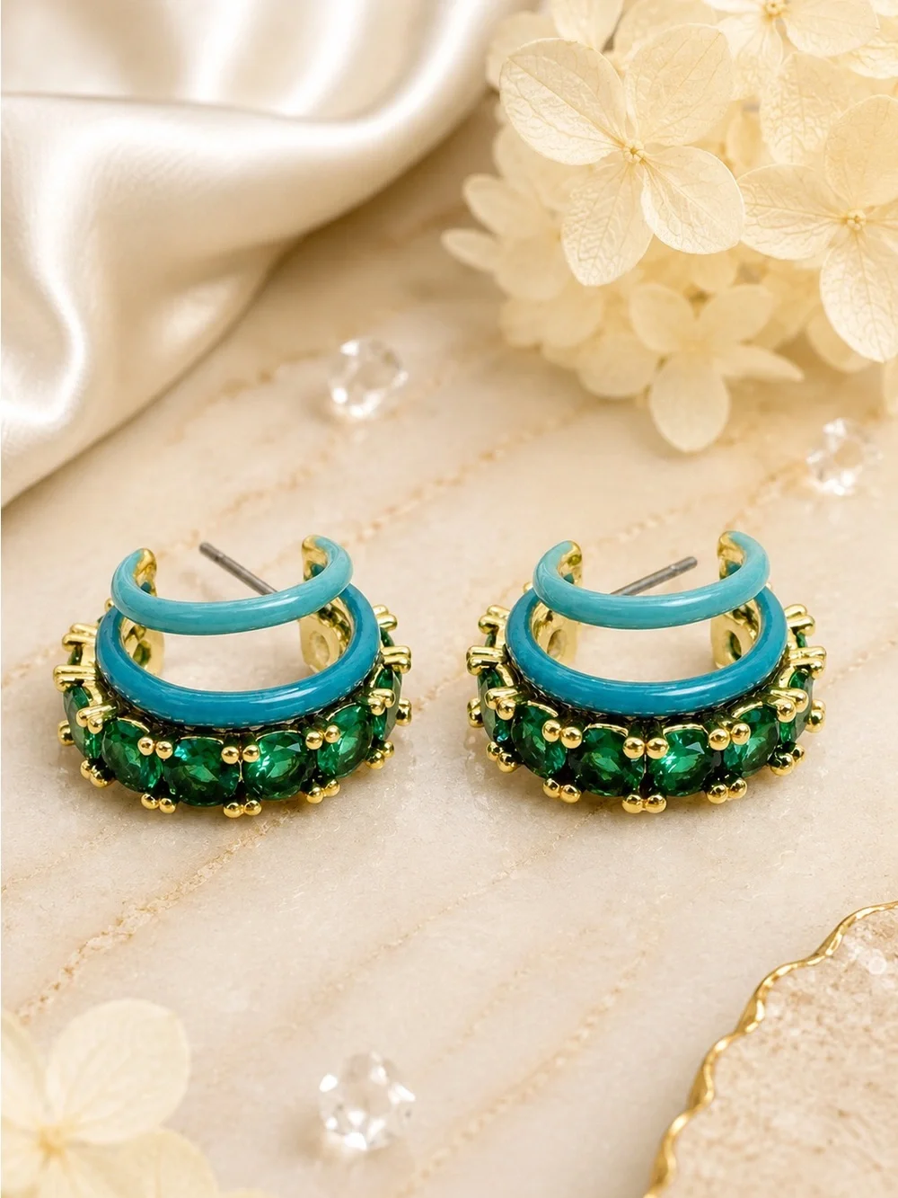 Kate Spade Hint of Shimmer Stacked Huggie Earrings in Turquoise.